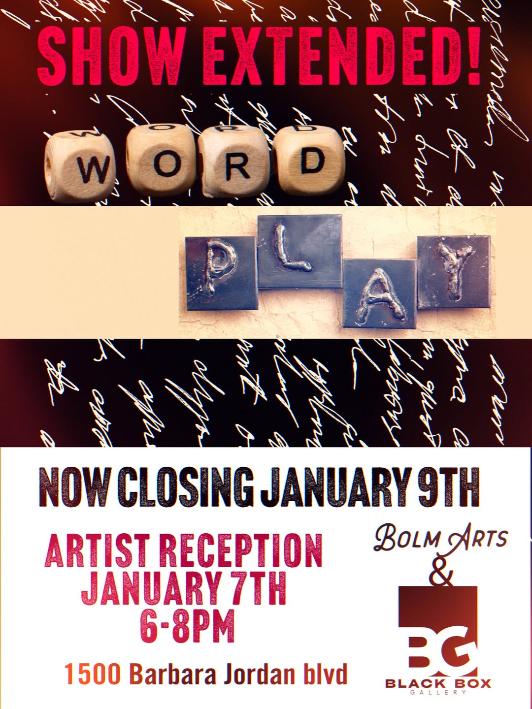 Show Extended! Word Play - Now closing January 9th, Artist reception January 7th 6-8pm.