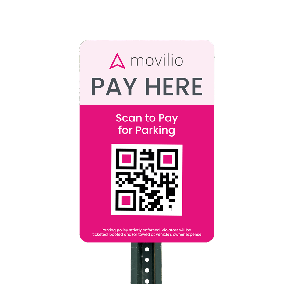 Movilio parking sign with QR code