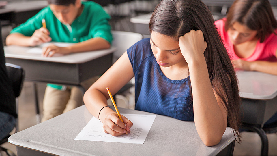 high school students taking a certification test